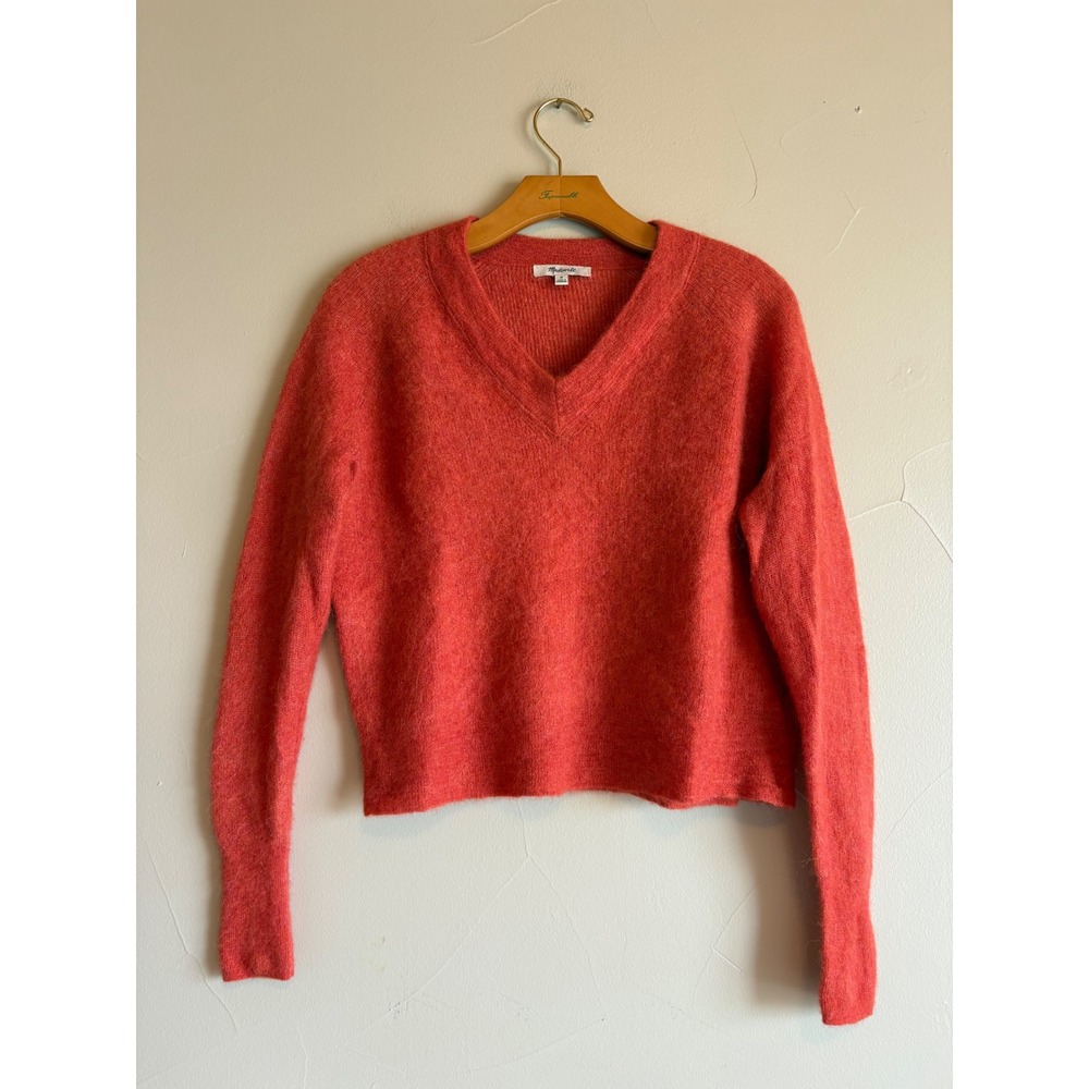 Madewell Autum Burnt Orange Alpaca Wool Blend V-Neck Pullover Sweater Size M